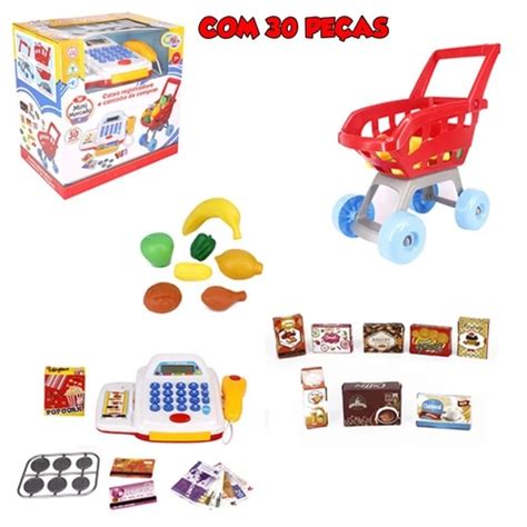 Kit Caixa Registradora De Brinquedo Carrinho De Compras C Mini