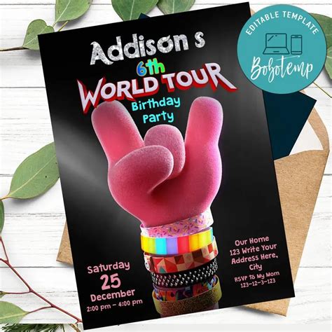 Trolls World Tour Birthday Invitation Printable For Girl DIY Bobotemp