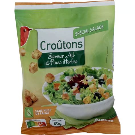 Auchan Croûtons Spécial Salade Saveur Ail Et Fines Herbes 60g Pas Cher