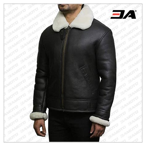 Mens Cream Wool Aviator B3 Shearling Real Sheepskin Leather Bomber Fl