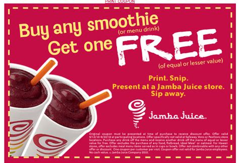 Bargain Is The New Black Printable Coupon Jamba Juice Buy One Get One