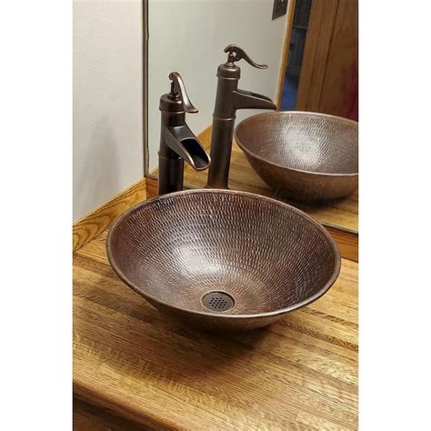 Premier Copper Products Round Wired Rimmed Hammered Copper Vessel Sink In Oil Rubbed Bronze