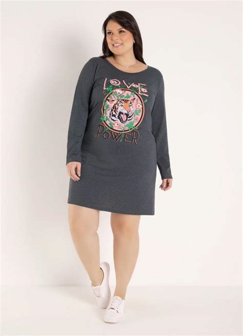 Vestido Mescla Chumbo T Shirt Dress Plus Size Marguerite