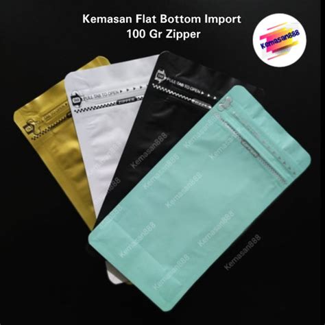 Jual Kemasan Flat Bottom Import 100 G Zipper Flat Bottom Putih Kemasan