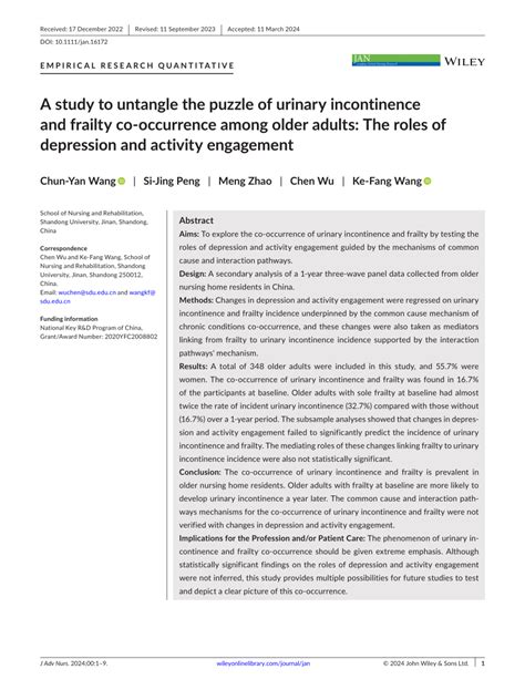 A Study To Untangle The Puzzle Of Urinary Incontinence And Frailty Co