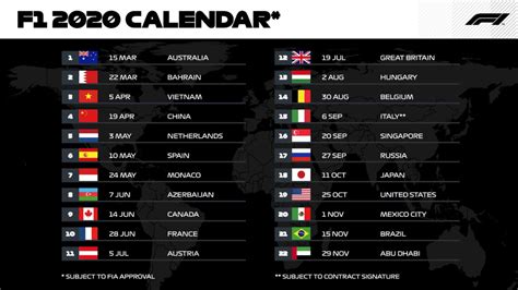 Formula 1 Schedule / Formula 1 Reveals Record Length Race Calendar For ...