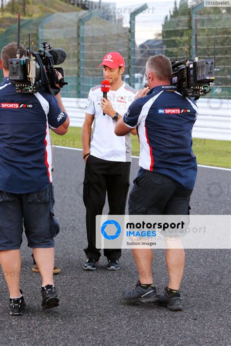 Jenson Button Gbr Mclaren Talks With Simon Lazenby Gbr Sky Tv