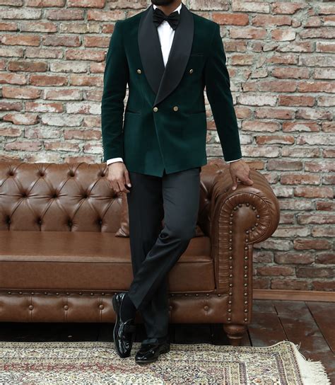 King Henry Slim Fit Emerald Green And Black Double Breasted Two Piece