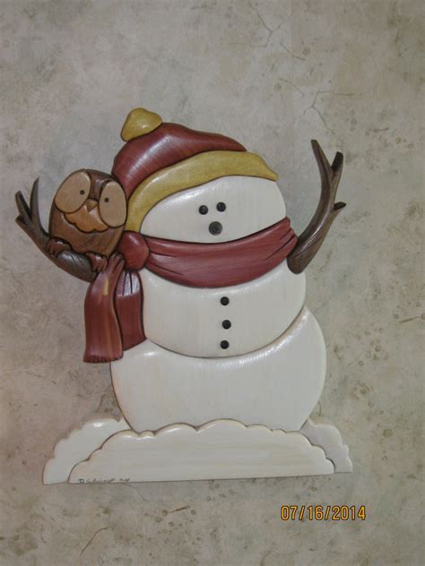 Snowman And The Owl Hand Carved Intarsia Wooden Wall Decor By Rakowoods