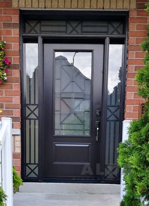 Black Front Door with Sidelights And Transom | Black Steel Door