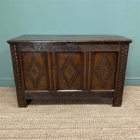 17th Century Period Oak Antique Carved Coffer - Antiques World