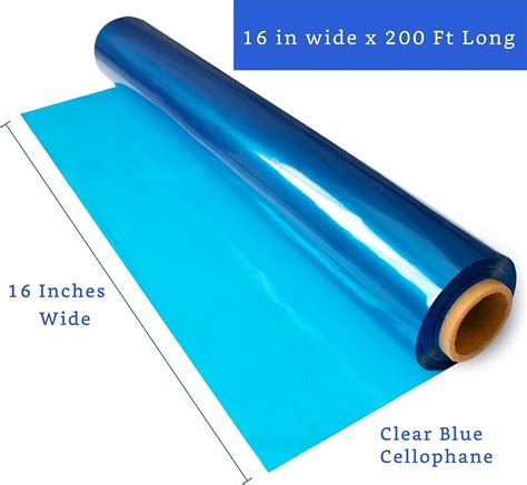 200 Ft Blue Cellophane Wrap Roll 16 In X 200 Ft Colored Cellophane