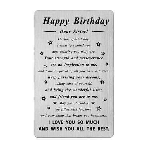 Bazljy Sister Birthday Cad Engraved Birthday Ts For Sister Happy Birthday My