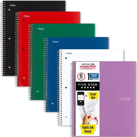 Five Star 38052 Spiral Notebooks 1 Subject College Ruled Paper 100