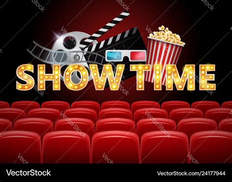 Cinema hall with red seats showtime poster Vector Image