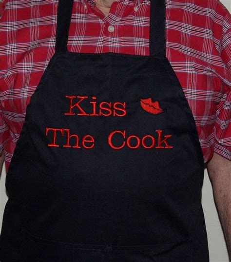 Kiss The Cook Apron Custom Personalize With Name Black Full Etsy Kiss The Cook Cooking