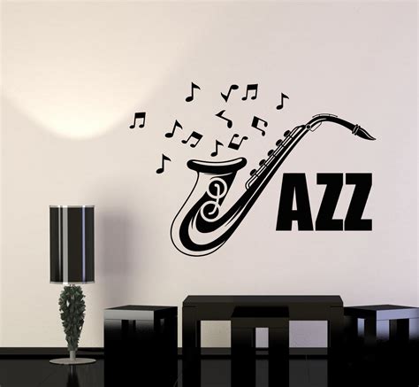 Vinyl Wall Decal Jazz Bar Music Saxophone Musical Instrument Notes Sti