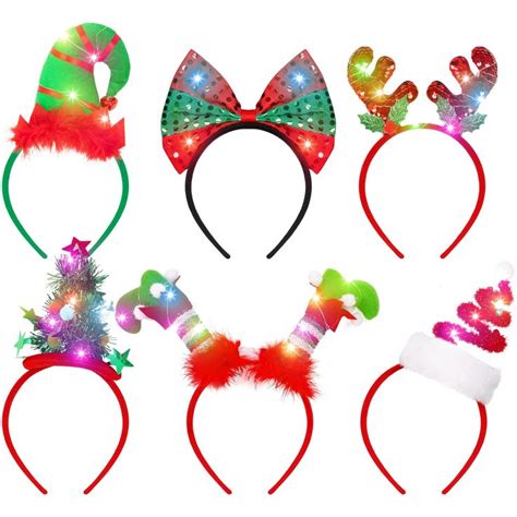 6 Pcs Light Up Christmas Headband Led Lights Christmas Headwear