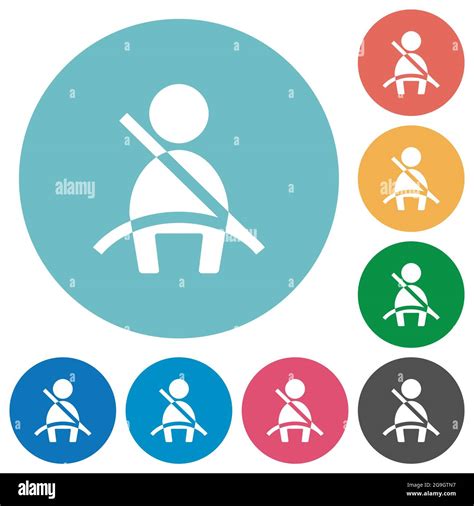 Car Seat Belt Warning Indicator Flat White Icons On Round Color