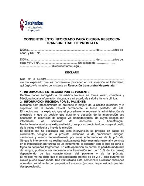 Pdf Consentimiento Informado Para Cirugia Anestesia Y Que Es