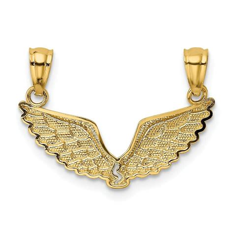 K Kt Yellow Gold Polished Piece Break Apart Angel Wings Pendants