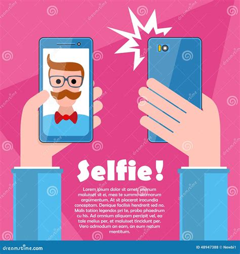 Selfie Poster With Hipster Holding Smartphone Vector Stock Vector