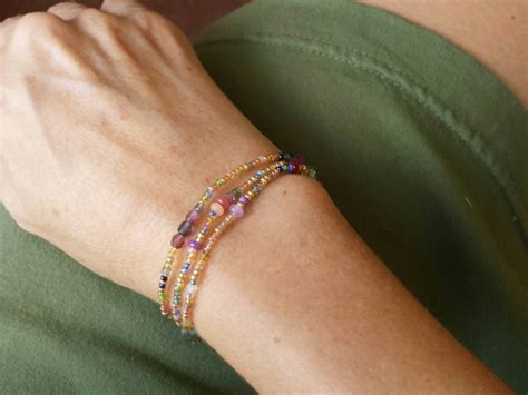 Watercolors Long Seed Bead Stretch Wrap Bracelet With