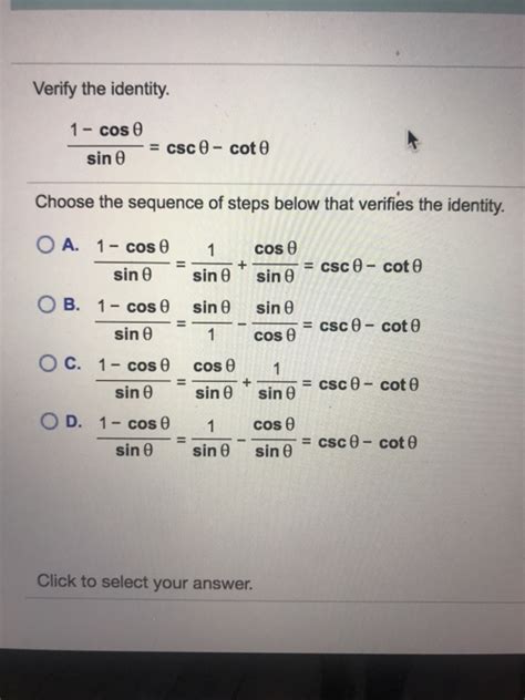 Solved Verify The Identity Cos Sin Choose The Chegg