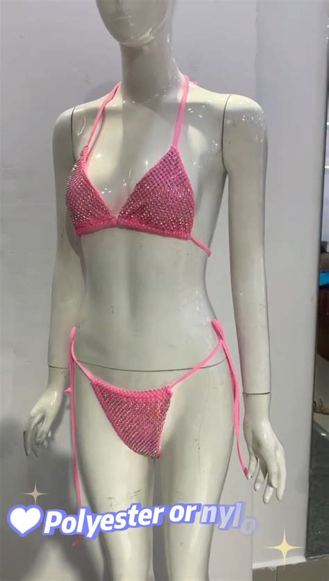 Custom Triangle G String Diamond Bikini Swimsuits Women Extra Micro