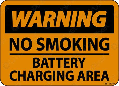 warning  smoking battery charging area sign  white background