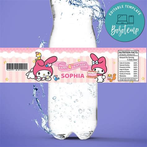 Melody Birthday Water Bottle Label Template Bobotemp