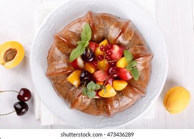 Naked Cake Decorated Fresh Fruit Berries Stock Photo