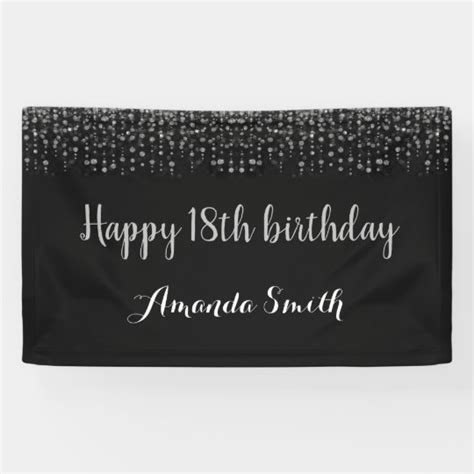 Happy 18th Birthday Banner. Black Silver Glitter Banner | Zazzle.com