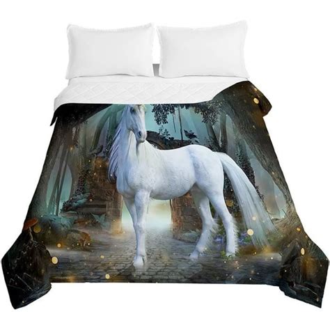 Couvre Lit Matelassé 3D Licorne Cheval Imprimé Dessus de Lits Hiver