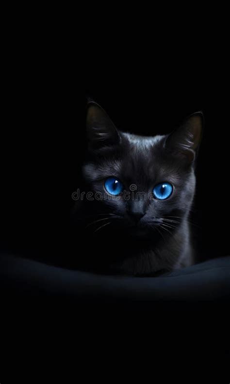 Enigmatic Cat In Darkness Blue Eyed Beauty Stock Image Image Of