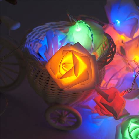 8 Color Night Light 20 X LED Novelty Rose Flower Fairy String Lights