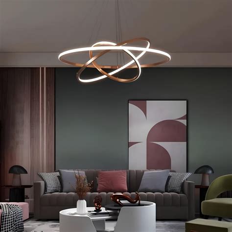 Blissbells Modern 3 Ring Light Gold Chandelier In 3 Colour Modes For