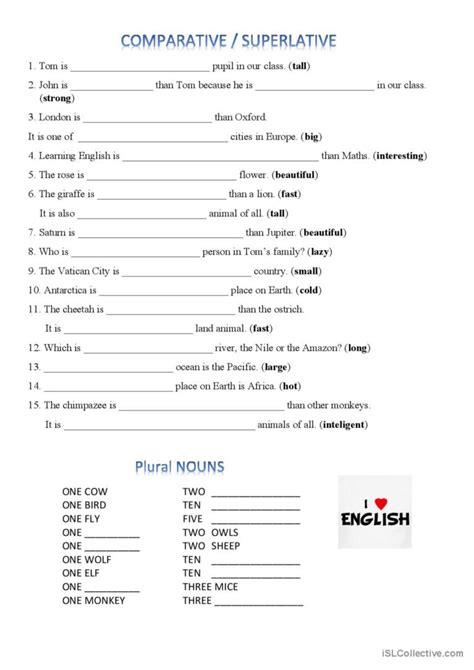 Comparatives and Superlatives Plur Français FLE fiches pedagogiques