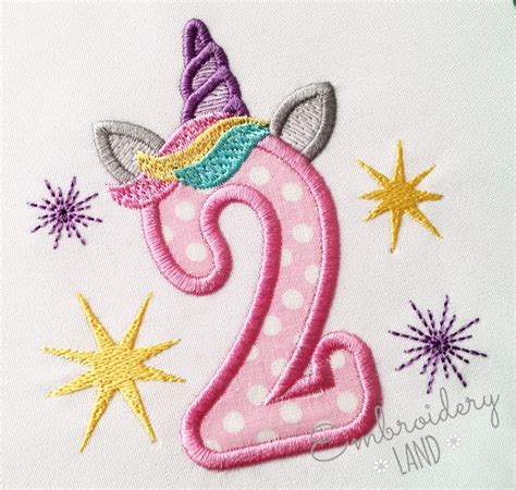 Unicorn Number Applique Embroidery Design Sizes X X Etsy