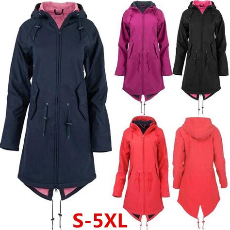 Buy Womens Solid Rain Jacket Outdoor Hoodie Waterproof Overcoat