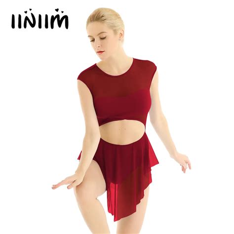 Iiniim Womens Ballet Dance Dress Cut Out Front Asymmetric Ballerina Keyhole Back Adult Dancing