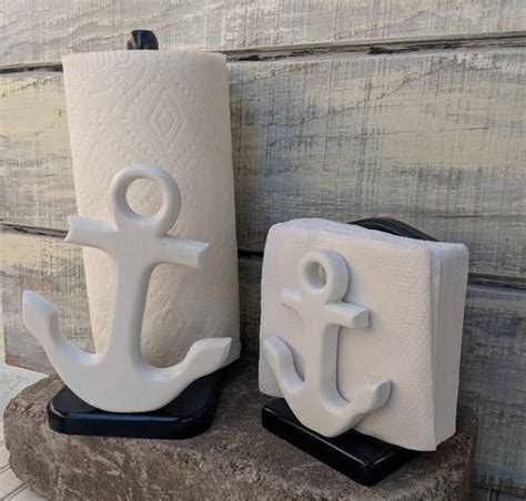 Nautical Paper Towel Holder Or Set Medium Size Anchors Etsy Cocina Náutica Manualidades Con