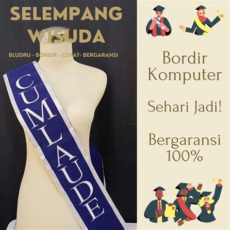 Jual Selempang Wisuda Bordir Cumlaude Premium Sehari Jadi Slempang Sash