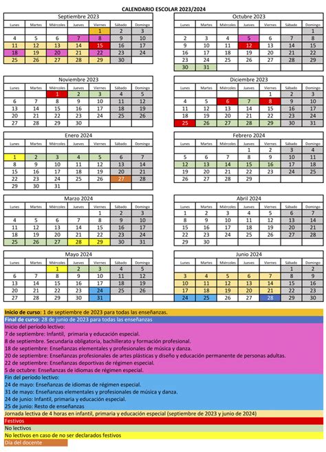 Calendario Escolar Cantabria A