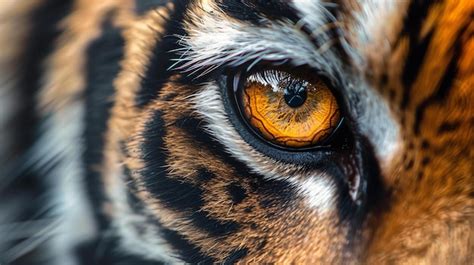 Premium Photo | A closeup of a tigers eye with its fur and whiskers The ...