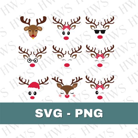 Reindeer Face Bundle SVG Reindeer SVG Christmas Reindeer Clipart ...