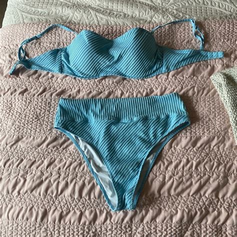 Shade Shore Swim Shade Shore Blue Ribbed Bikini With Adjustable