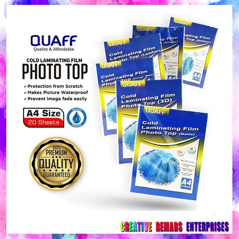 QUAFF COLD LAMINATING PHOTO TOP FILM A4 20 SHEETS PACK Shopee Philippines