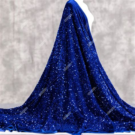 Shimmering Royal Blue 5mm Sequins On Velvet Fabric Oneyard