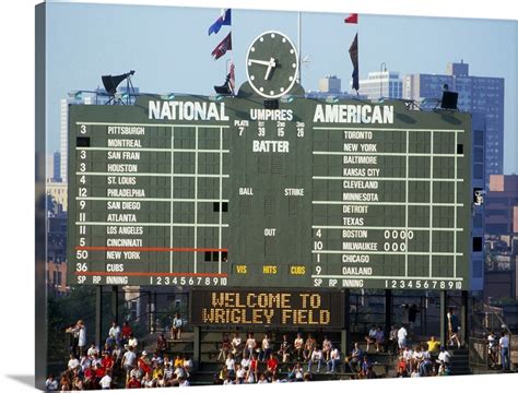 Scoreboard in a baseball stadium, Wrigley Field, Chicago, Cook County ...